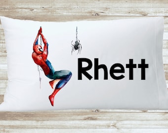 スパイダーボーイの男の子の部屋用パーソナライズ枕カバー - カスタム子供部屋装飾枕カバースーパーヒーロー寝室