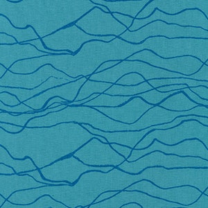 Teal modern waves linen fabric Quarry Trail Anna Graham essex linen Sold by the yard