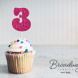 3rd Birthday Cupcake toppers -Third Birthday Decorations Party Favors (17 COLORS AVAILABLE) Any Age Number cupcake topper