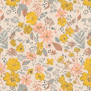 Retro Road Trip - yellow pink daisy floral Shine On Art Gallery Fabrics cotton Sold by the yard