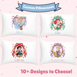 Princess Personalized Girls Pillowcase Custom Kids Pillowcase - personalized pillowcase Belle Cinderella Ariel Tiana Snow White Elsa Anna