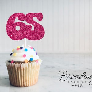 65th Birthday Cupcake toppers-Sixty Fifth Birthday Decorations Party Favors (17 COLORS AVAILABLE) Any Age Number cupcake topper