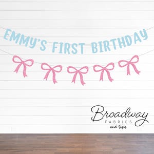 Coquette Bow Glitter First Birthday Party Banner - Glitter Party Banner Birthday