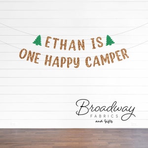 One Happy Camper Birthday Party - Custom First Birthday Camping Glitter Party Banner