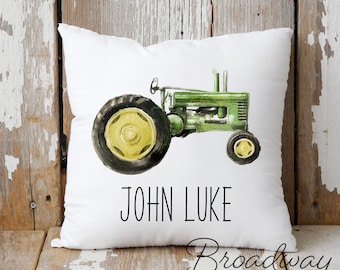 Personalized Vintage Tractor throw pillow cover, 18 X 18 pillow cover, farm tractor nursery decor