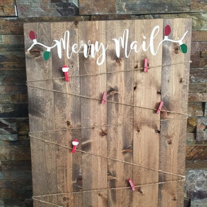 Merry Mail Wooden Pallet Christmas Holiday Rustic Card Display image 1