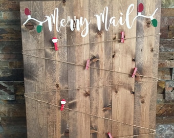 Merry Mail Wooden Pallet Christmas Holiday Rustic Card Display Holder