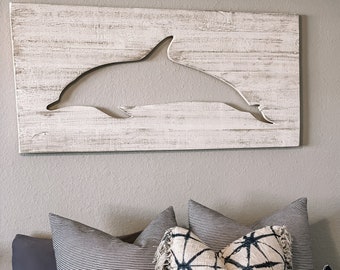 Dolphin Wooden Cut-Out, Beach House, Nautical, Pallet Wood Wall Art, Surf Decor, Beach Decor, Wooden Dolphin, Costal Art