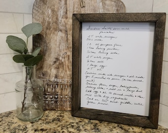 Handwritten Recipe Custom Wood Framed Printed Family Kitchen Sign