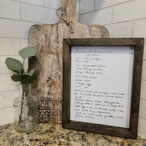 Handwritten Recipe Custom Wood Framed Printed Family Kitchen Sign