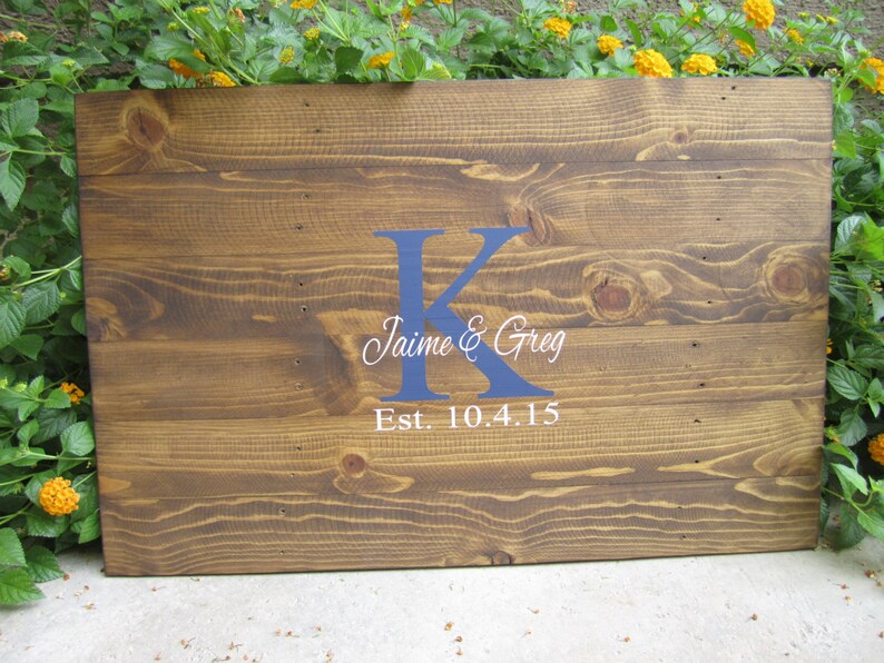 Rustic Hand Painted Pallet Wooden Wedding Guestbook Alternative - Monogram - Wood Guest Book 