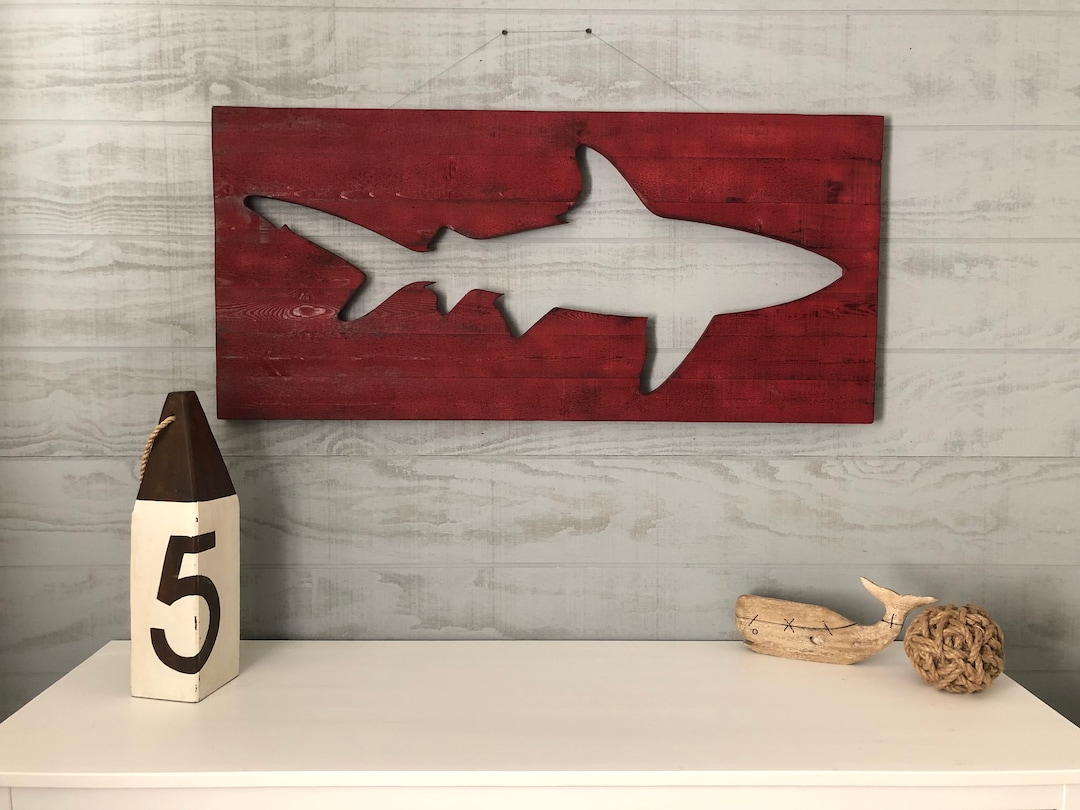 Distressed Shark Wall Decor Pallet Wood Wall Art, Surf Decor, Beach