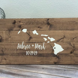 Hawaii Island Destination Wedding Wooden Distressed Rustic Guest Book Alternative Wood Guestbook