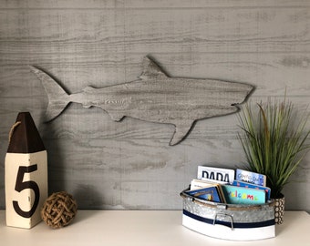 Distressed Pallet Wood Wooden Shark Silhouette Cut-Out Surf Decor Fishing