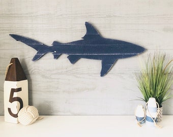 Distressed Pallet Wood Wooden Shark Nautical Surf Beach Ocean Sign Silhouette Cut-Out Surf Decor Fishing