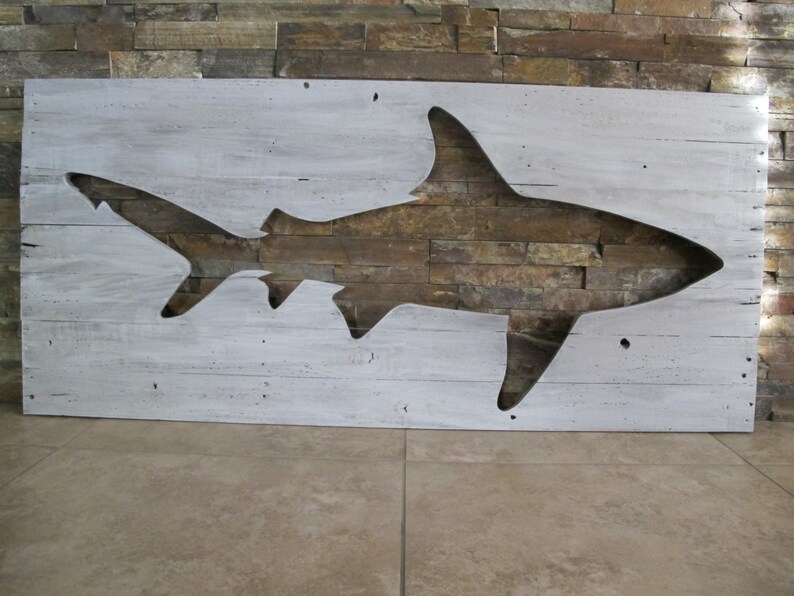 Distressed Shark Pallet Wood Wall Art Surf Decor Beach Etsy