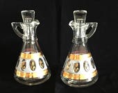 Midcentury Cruet Set - Gold Wheat by Hazel Atlas - Oil and Vinegar Stopper Bottles