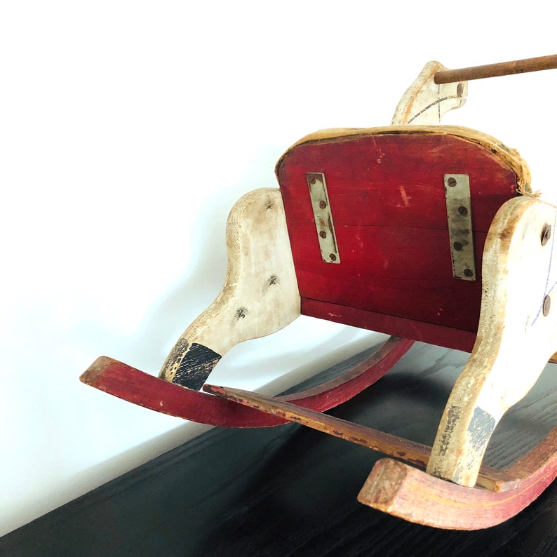 Antique Rocking Horse Primitive Upholstered Horse Chair Etsy