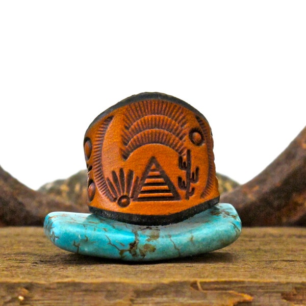 Tipi mit Rochen und Saguaro ~ Leder Ring