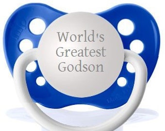 Baptism Gift for Godson Baptism Gift Boy Baby Dedication Gift - Boy Christening Gift Baby Pacifier - World's Greatest Godson Blue Pacifier