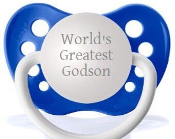 Baptism Gift for Godson Baptism Gift Boy Baby Dedication Gift - Boy Christening Gift Baby Pacifier - World's Greatest Godson Blue Pacifier