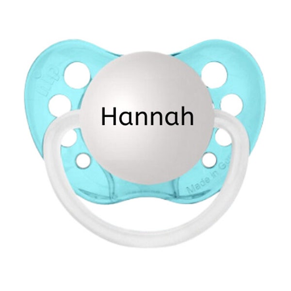 Child Baby Soother - Newborn Binky - Personalized Girl Paci Engraved Newborn Gift Pacifier for Newborn - Aqua Baby Binky Pacifier - Hannah