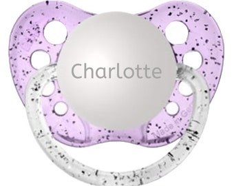 Baby Name Mädchen personalisierte Schnuller - Silikon Binky für Baby Mädchen - Charlotte Schnuller - Glitzer Geschenk für Baby Mädchen Kind Binky - graviert