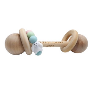 My First Easter Wooden Toy Easter Baby Rattle Baby's First Easter Gifts Boy Easter Girl Easter Gift Wooden Baby Toys Montessori image 4
