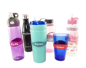 Back to School Bottle Bands - 3 Personalized Water Bottle Label for School - Silicone Name Labels - Bottle Name Band for Cup Personalized