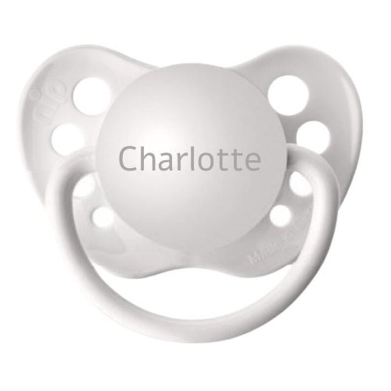 Baby Name Mädchen personalisierte Schnuller Silikon Binky für Baby Mädchen Charlotte Schnuller Glitzer Geschenk für Baby Mädchen Kind Binky graviert White