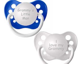 Grandma's Little Man Pacifier Set - Grandma's Boy - Grammy's Guy - I love my Grammy Binky - Grammy's Little Man Paci - Baby Boy Gift Set