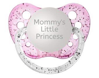 Mommy's Little Princess - Newborn Baby Princess Pacifier - Glitter Personalized Baby Gift - Mommy's Princess Binkie - Glitter Pink Binky