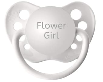 Flower Girl Proposal - Petal Patrol - Will You Be My Flower Girl - Wedding Rehearsal Gift - White Baby Dummy - Flower Girl Baby Gift - Paci