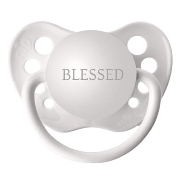 Blessed Baby Soother - Baptism Gift for Godchild - Christening Gift - White Dummy - Christening Pacifier - Godson Binky - Goddaughter Paci