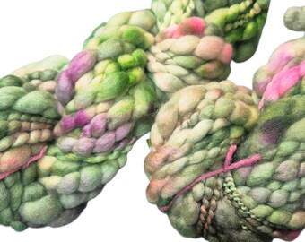 Secret Garden Art Yarn: Handspun Merino Silk Double ply Slub for Weaving, Felting (100g)