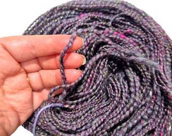Handspun Art Yarn - BFL Home processed and spun with auto wrap - ARAN 10ply Equiv - Double ply