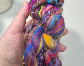 Rainbow Unicorn Poop Art Yarn: Luxury Blend - Double ply Slub / Thick and Thin Weaving | Knitting | Felting (30g)