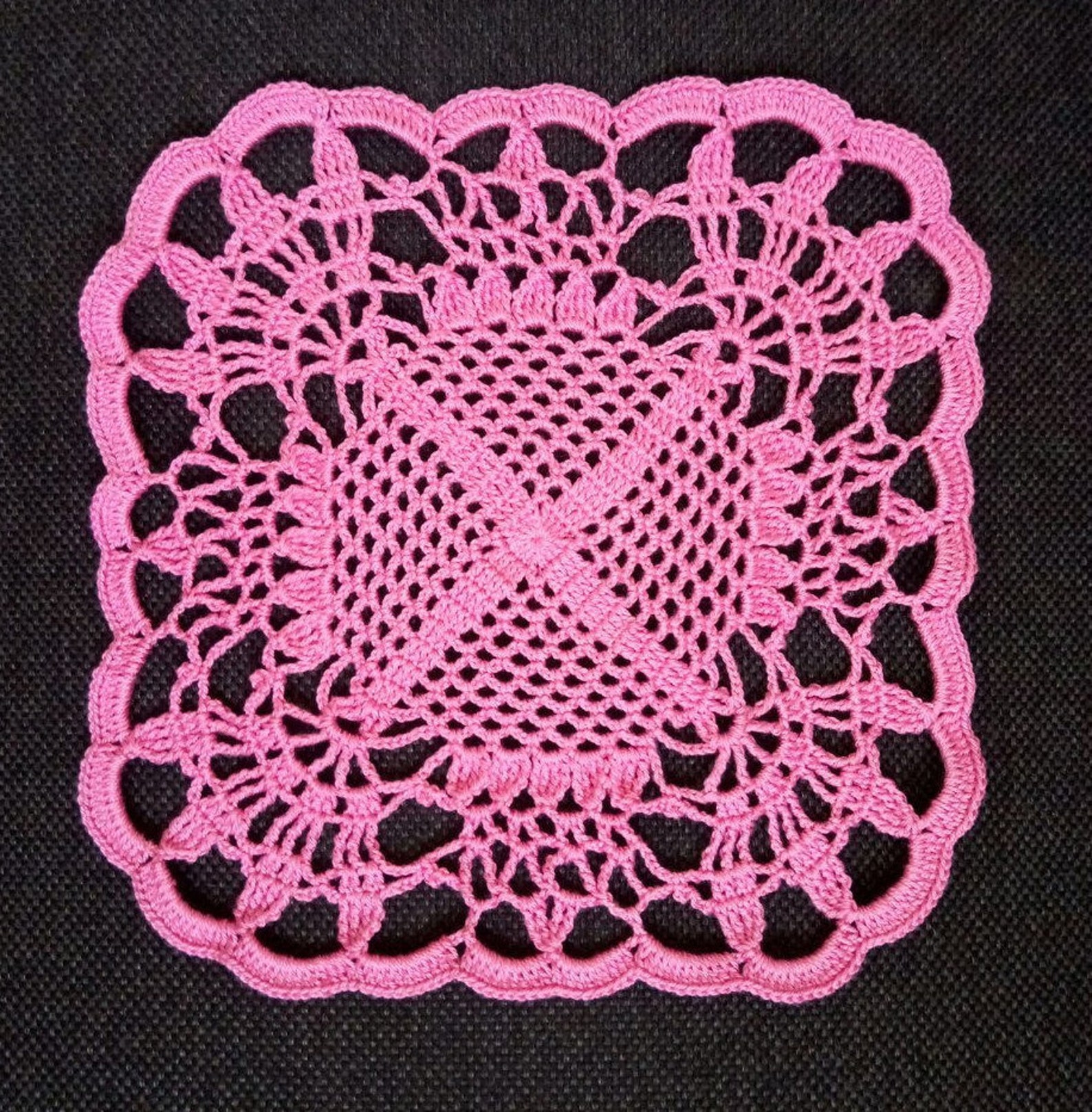 Small Pink Square Crochet Doily Flower Doily Lace Crochet Etsy