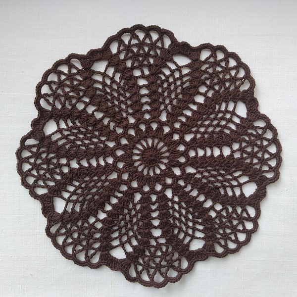 Small Brown Crochet Doily, Round Lace Doily, Flower Doily, Pineapple Doily, Dreamcatcher Cotton Doily, Table Topper 9 inches