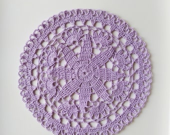 Purple Crochet Doily, Lace Doilies, Small Purple Doily, Round Doily, Flower Cotton Doily, Crochet Placemat, 8 inches