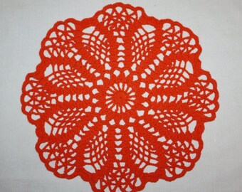 Orange Crochet Doily, Small Round Doily, Lace Doily, Orange Flower Doily, Pineapple Doily, Cotton Doily, 9 inches