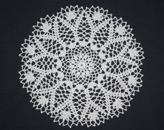 White Lace Crochet Doily, Pineapple Doily, Flower Doily, Cotton Doily, Table Topper, 12 inches