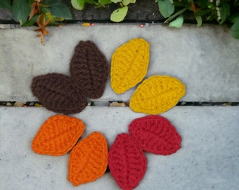 8 Small Crochet Leaf, Set of 8 Crochet Leaves, Crochet Appliques,  Cardmaking, Scrapbooking, Craft embellishments, Sewing Accessories