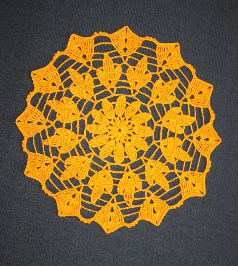 Table Topper Centerpiece Handmade Doily Flower Doily 9 inches Cotton Doily Round Doily Halloween Decor Orange Small Crochet Doily