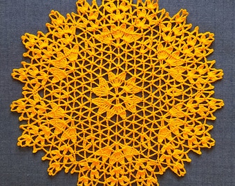 Orange Round Doily, Crochet Lace Flower, Cotton Doily, Halloween Doily, Centerpiece, Table Topper 10 inches