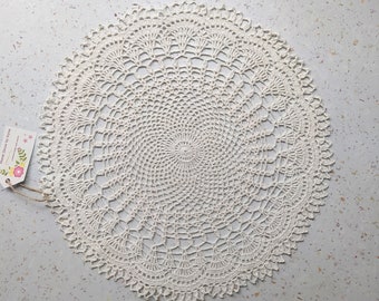 Cream Crochet Doily, Lace Doily, Round Doily, Cotton Doily, Crochet Centerpiece, 14 inches