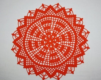 Orange Crochet Doily, Lace Doily, Crochet Tablecloth, Cotton Doily, Dreamcatcher Doilies 11 inches