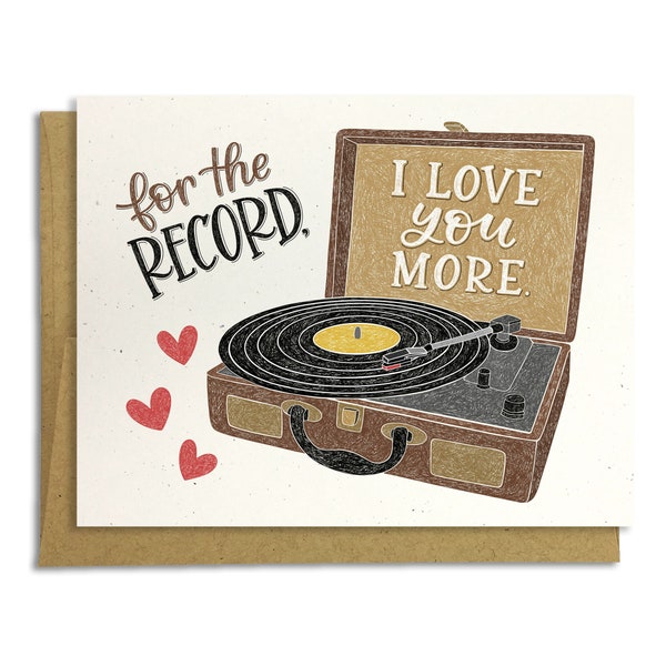 Anniversary Card - Record Player Anniversary Card - Vinyl Card - I Love You More Anniversary Card - Card For Wife - Husband Card