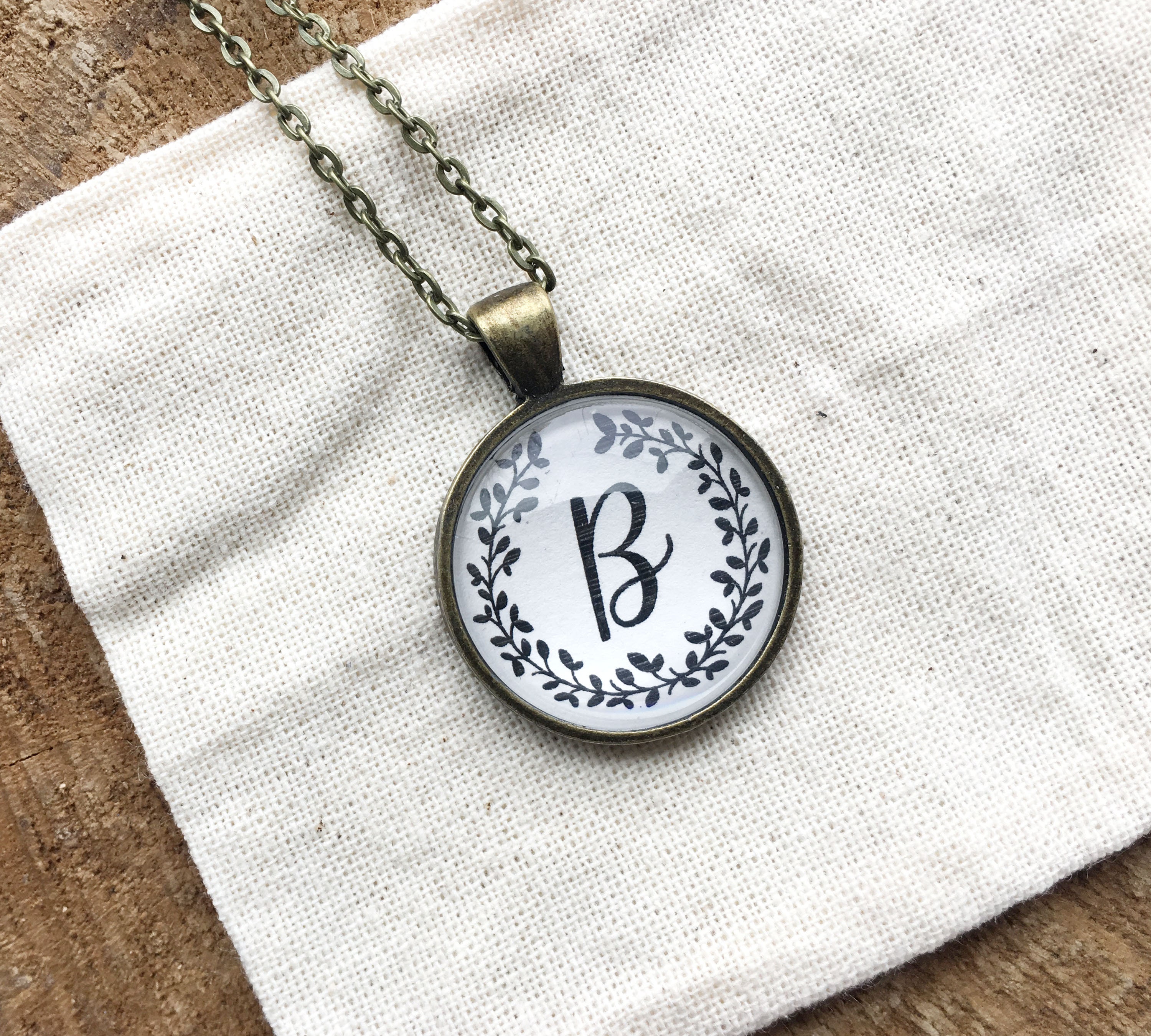 Personalized Initial Pendant Necklace Glass Cabochon 50
