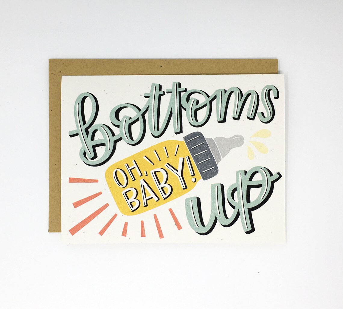 Funny Baby Shower Card Bottoms Up Card Bottoms Up Baby Etsy